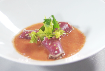 Gaspacho et Sashimi de thon à la coriandre
