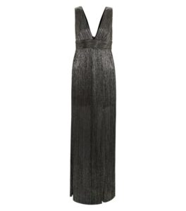 robe-longue-plissee-argentee-a-col-v-plongeant