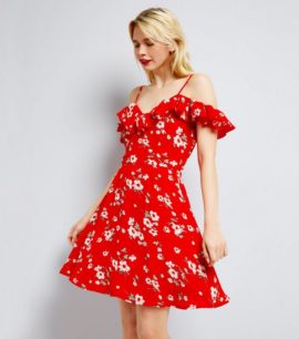 parisian---robe-rouge-à-imprimé-floral-et-volants-